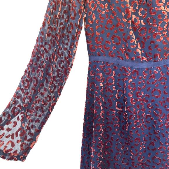 Boden black georgette brown velvet animal print silk blend midi dress 2P - Picture 4 of 11